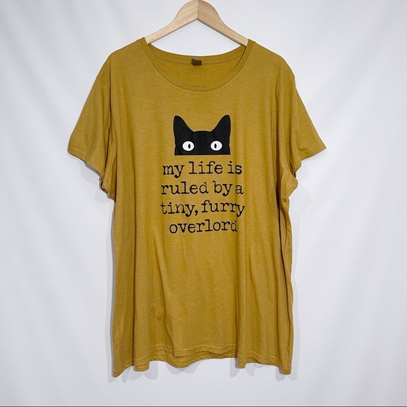 Instant Message Tops - New Instant Message Mustard Yellow “Cat” T-Shirt